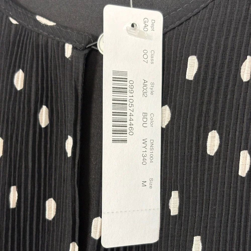 NWT J.Crew Womens Blouse M Black Polka Dot Pleated Peplum AI032 Long Sleeve